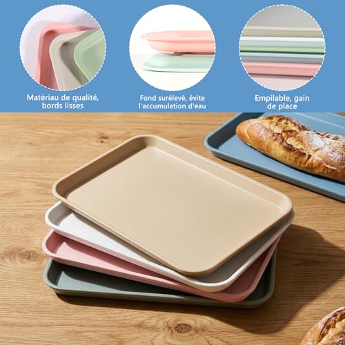 5PCS Plateaux de Service Rectangulaires, Plateaux en Plastique 24,5x17,5cm, Antidérapant Service Plateau, Petit Plateau Decoratif, Plateau Repas pour Petit Déjeuner, Cuisine, Café, Hôtel – vue 5