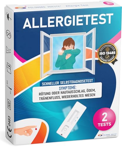 ADESTE TEST ALLERGIE Allergietest für zuhause Schnelltest zur Bestimmung des IgE-Spiegels im Blut. Erkennt mögliche allergische Reaktionen. Packung mit 2 Tests