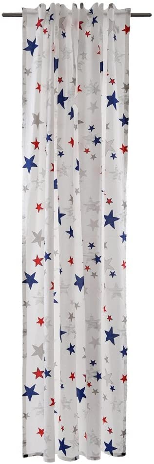 Homing Cortina infantil – trabillas ocultas – Cortina decorativa para habitación infantil – Cortina 100% algodón 140 x 245 cm blanco/rojo/azul