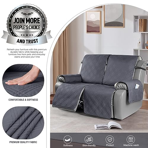 Image of TAOCOCO 100% Waterproof Oversized Loveseat Recliner Cover, Non Slip Split Recliner Couch Covers for 2 Cushion Couch with Elastic Straps for Pets Kids(Oversized 2 Seater, Dark Grey)