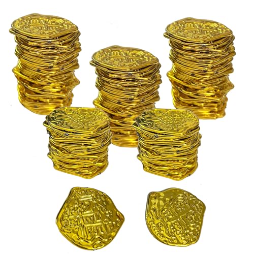 100 Pcs Pirate Coins Plastic Coins Fake Play Coins Replica Spanish Doubloons for Halloween Pirate Adventure Themed Party St. Patrick's