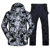 ALSOGO Herren Ski Jacke und Hosen Set Ski Anzug Winter Wasserdicht Winddicht Kapuze Schneemantel 2-Stücke Snowboard Sets 336-Black 2XL