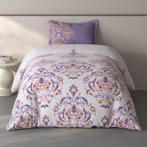 Image of Spaces Fiora Ornate Single Bedsheet with 1 Pillow Covers | 100% Cotton Bed Sheet | Percale Bedding Set | Super Soft & Breathable Bedsheet | Light Violet | 152 x 228 Cm