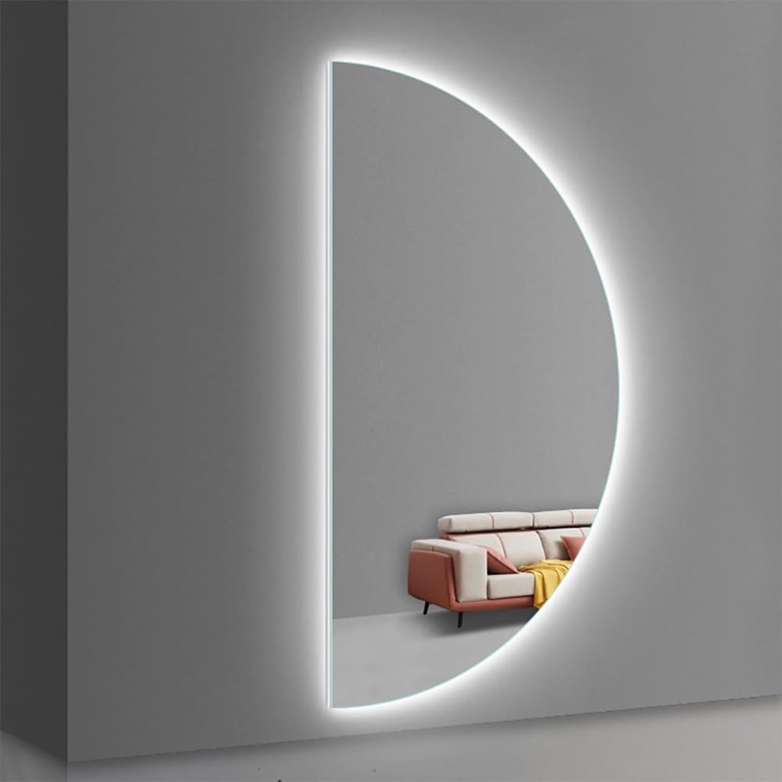 Wall Frameless Bathroom Backlit Mirror with 3-Color Dimmable, Smart Modern Half Moon Anti-Fog Full Length Mirror, Led Adjustable Brightness(Left Cut,120x60cm)