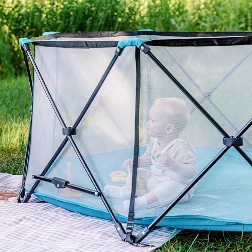 Image of Regalo Safety My Play Deluxe Extra Large Baby Playpen & Portable Play Yard, Foldable 8-Panel Indoor Outdoor Playpen for Babies & Toddlers, Mesh Sides, Washable Nylon Bottom, 62 inch, Aqua /Black