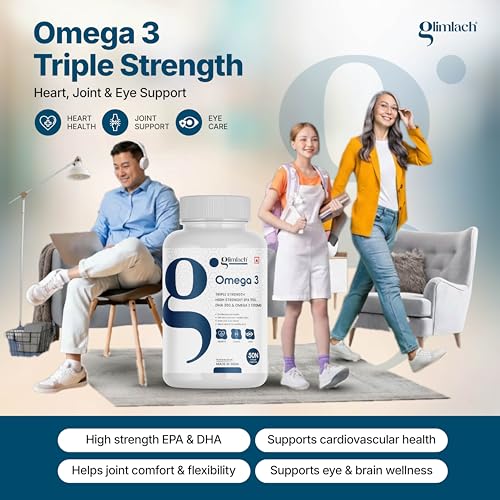 Image of GLIMLACH Calcium Magnesium & Zinc, Omega 3 Fish Oil 1300mg 550 mg EPA & 350 mg DHA for Brain, Heart, Eyes, Bone Health & Joint Support, Daily Nutrient Combination with Essential Minerals and Omega 3
