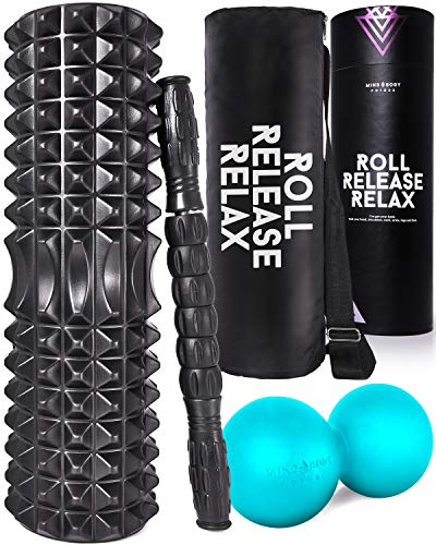 Mind Body Future Foam Roller Set 3 in 1. Includes Massage Stick and Peanut Massage Ball. Perfect for Trigger Point Therapy & Deep Tissue Muscle Massage.