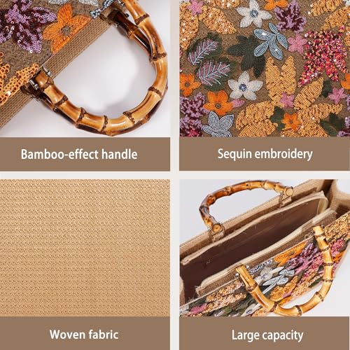 Bolso Tote Bohemio de Mujer en Lino con Bordado de Lentejuelas miniatura 6
