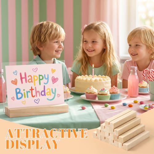 Image of 10Pcs 5.51x1.38 Inches Wood Table Number Stands, Wooden Place Card Holders, Acrylic Sign Holders for Wedding, Ceremony, Birthday, Party, Home Decoration, Events (3mm Slots)