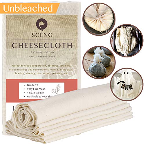Cheesecloth, Grade 90, 18 sq Feet, 100% Unbleached Cotton Fabric, Ultra Fine Cheesecloth