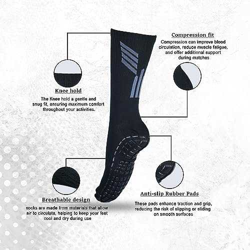 Image of Mizaki Anti-Slip Football Socks and Leg sleeve Combo Pack for Men & Women - Football Grip Stockings with Rubber Pad Grip Technology with UV Protection Leg sleeve