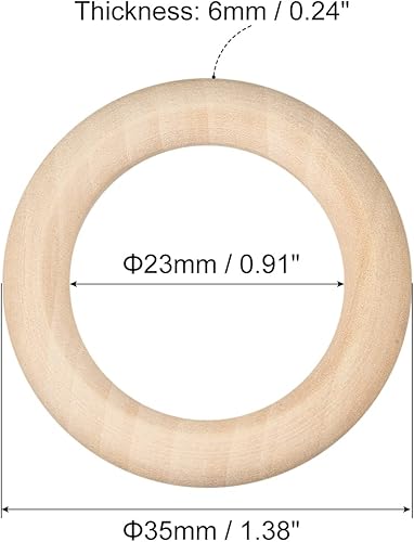 Miniatura 2 de uxcell 20 anillos de madera natural de 1.378 in (1.4 pulgadas), círculos de madera lisa sin terminar de 0.236 in de grosor para manualidades, tejer,