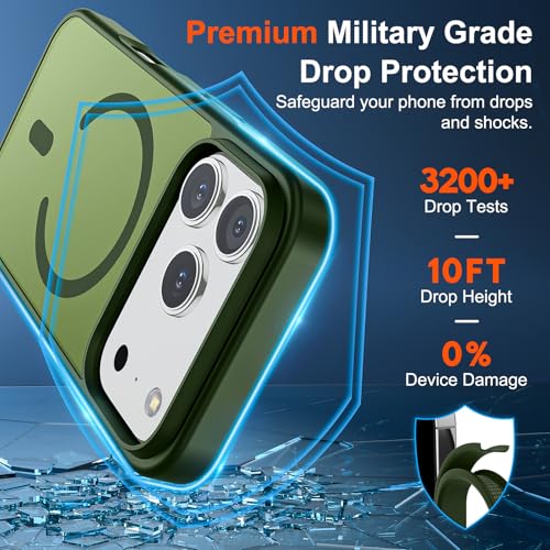 Image of SUPFINE Magnetic for iPhone 17 Pro Case (Compatible with MagSafe)(Military Grade Drop Protection) Translucent Matte Shockproof with Anti-Fingerprint Phone Cover,Cangling Green