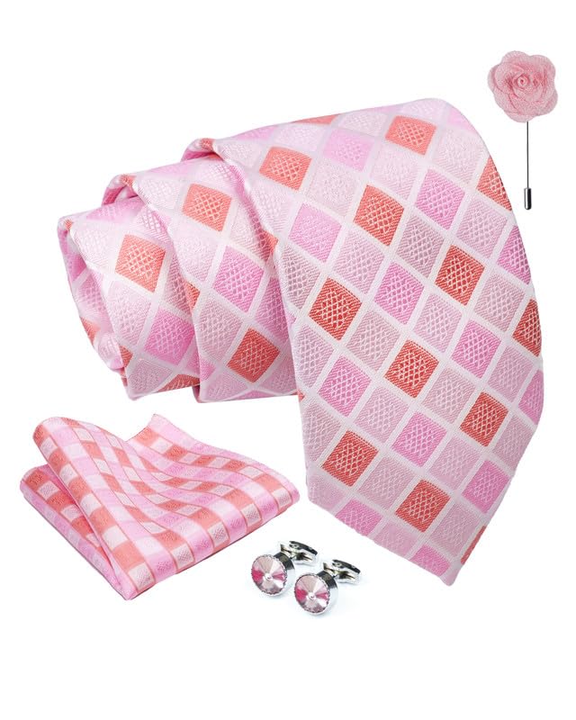 Image of Axlon Tie for Men - Micro Silk Neck Ties Set with Cufflinks Flower Pin, Pocket Square & Black Gift Box, Combo Necktie Sets for Office Wear, Formal Suits & Weddings (0, Checkpn)