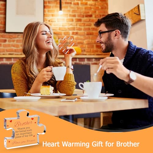 Image of Brother Gifts - Engraved Acrylic Block Puzzle Brother Gift 4.1 x 3.5 inch - Cool Brother Gifts from Sister, Brother - Birthday, Christmas, Graduation Gifts for Big Brother, Little Brother