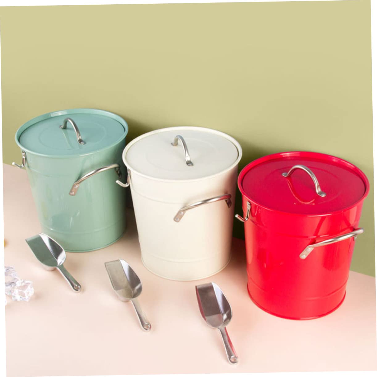 POPETPOP Seau à Glace en Fer Isolé Rouge Vif 5 L, Refroidisseur de Boissons pour Bar et Maison, Accessoire Polyvalent pour Fêtes et Restaurants, Seau à Glaçons Robuste Poignée Pratique