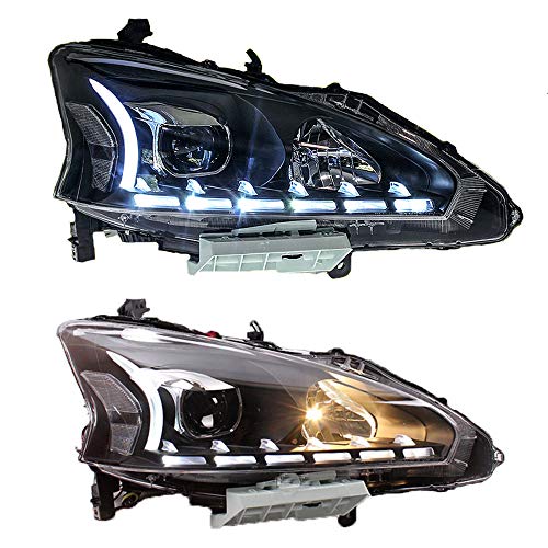 2PCS Headlight Assemblies For Nissan TEANA 2013-2015 Bi-Xenon Lens Projector Double Beam Xenon HID KIT With LED Daytime Running Lights