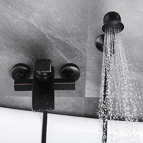 Robinet de baignoire cascade mitigeur mural noir brossé et ensemble douche - 8