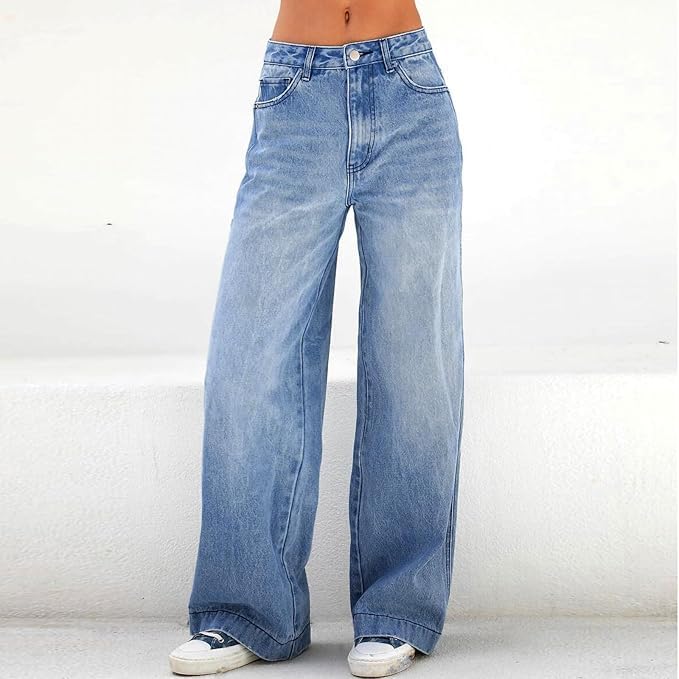 Women's Wide Leg Jeans Baggy High Waisted Casual Trendy Straight Stretch Loose Denim Pants Trouser with Pockets4