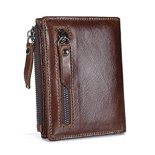 Multi-purpose Wallet, Men's Layer Leather Retro Wallet Zipper Purse Calfskin Vertical Section3