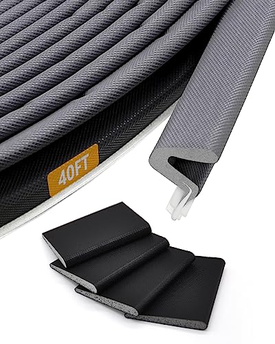 40 Feet Door Weather Stripping, Kerf Door Seal Strip, V-Shaped Foam Exterior Door Frame Weather Stripping With 4 Pcs Door Corner Seals, Card Slot Installation, Easy Cut To Size, Black #TOP27
