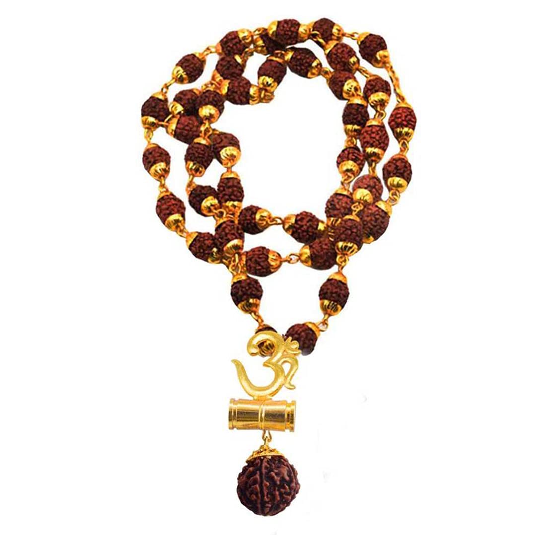 m men style Religious Jewellery Lord Shiv Yoga Om Damaru Locket with Gold Plated Caps Rudraksha Mala Temple Jewelry Pendant for Men and Boy-picture-37