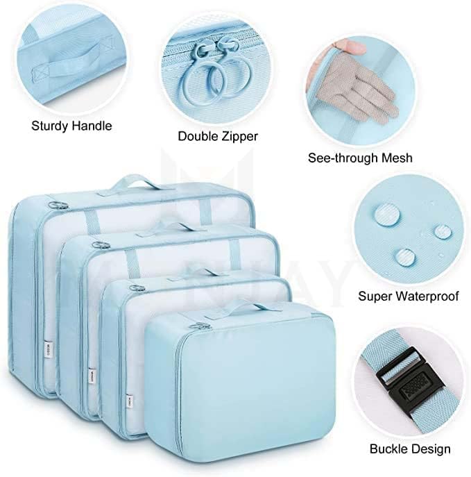 Image of Apophis Travel Organizer 7 in 1 Travel Laundry Cosmetics Luggage Packing Organizers Set Makeup Bags Organizer Packing Cubes with Shoe Bag for Travel, Nylon (Sky Blue)