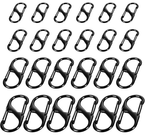 Anti-Theft Zipper Locks 24 Pcs S Hook Carabiner Clips for Backpack Luggage Suitcase Purse Keys - Security Zipper Pulls (Black)