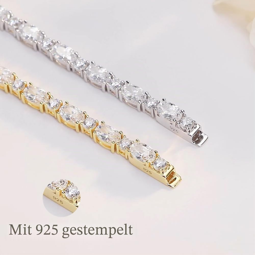 FANCIME Tennisarmband Damen 14K Vergoldet Edelstein Tennis Armband 925 Sterling Silber Geburtsstein Geschenk Schmuck für Damen Mädchen, Länge 19 cm