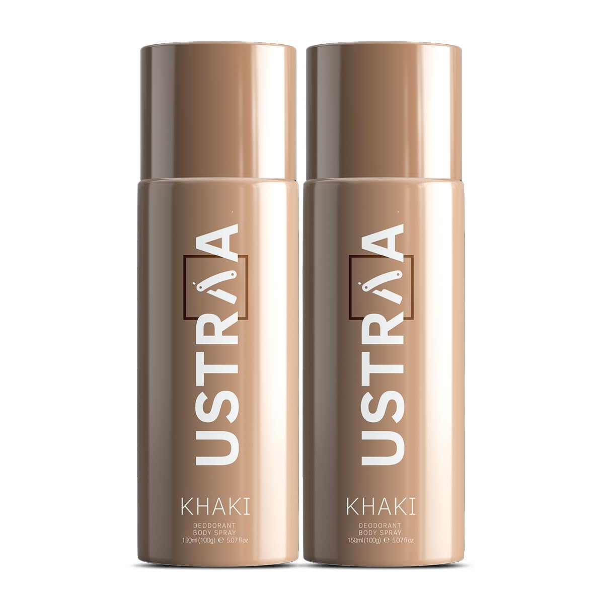 USTRAA Khaki Deodorant Body Spray For Men - 2 x 150ml | Rusty, Manly, Long-Lasting Fragrance | Skin-friendly Deodorant w