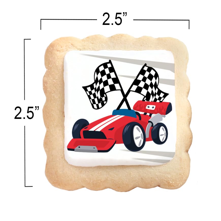 Image of Race Car Themed Cookies Party Favors | Individually Wrapped 24 Pack Bulk | for Kids Birthday Treats | Red Black White Raceway Race Track Black White Checkered Racing Theme