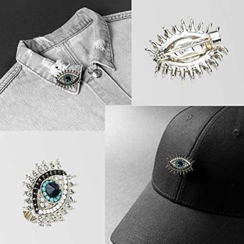 Image of Retro Evil Eye Brooch Fashion Unique Crystal Pearl Abstract Eyes Brooches Pin Badge for Women Bridal Jewelry Gift