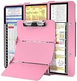 Nursing Clipboard Foldable, Foldable Clip Board w/Nursing Edition Cheat Charts, 3 Layers Aluminum, Nurse Plank w/Low Profile Clip&Pen Clip Pocket for Students, Nurses and Doctors, Pink