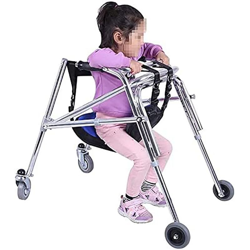 Andador de rehabilitación infantil, andador de 4 ruedas, ligero, plegable, ayuda de movilidad con pasamanos y cojín