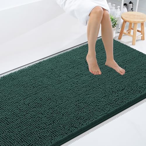 Smiry Luxury Chenille Bathroom Rugs 59x35, Extra Soft and Absorbent Shaggy Bath Mat, Machine Washable, Non-Slip Plush Carpet Runner for Tub, Shower, and Floor, Home Decor Accessories, Green