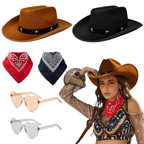 Hlayshing 6Pcs Cowboy Hat Fancy Dress Accessory, Cowgirl Hat