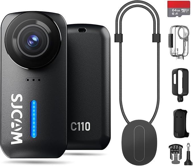 SJCAM C110 Body Camera, 4K, 200 Minutes, Image Stabilization, Ultra Compact Action Car, 135° FOV, Waterproof, 98.4 ft (30 m) Wearable Camera, f/2.0 POV, Mini Lightweight, 8x Zoom, Motorcycle, Vlog