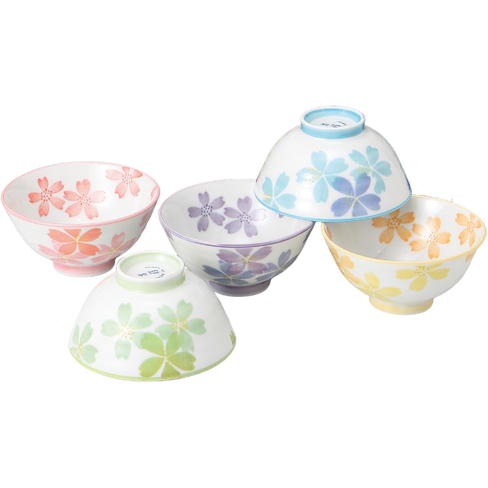 Amazon｜[美濃焼] [桜柄 中平飯碗 5客揃] 磁器製 φ11.3×5.7cm 日本製