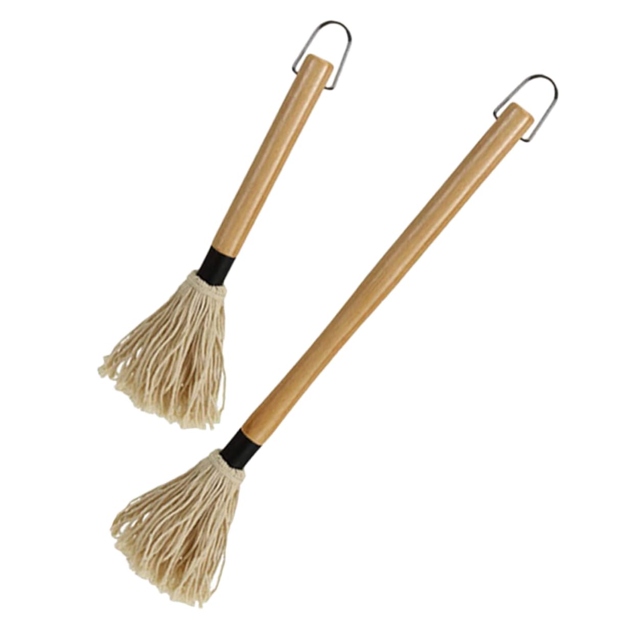 Alipis 2Pcs Bbq Basting Mops Heavy Duty Cooking Brush for Grilling Roasting Yarn Mop Head Hardwood Handle for Sauces Marinades Dishwasher