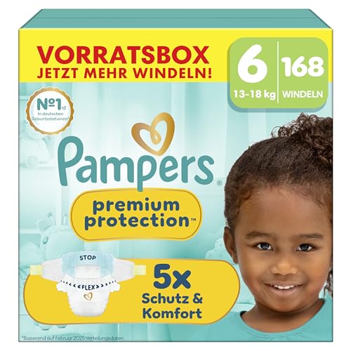 Pampers Premium Protection Größe 6, 168 Windeln, 13kg-18kg, unser Nr. 1 Haut- und Auslaufschutz 1