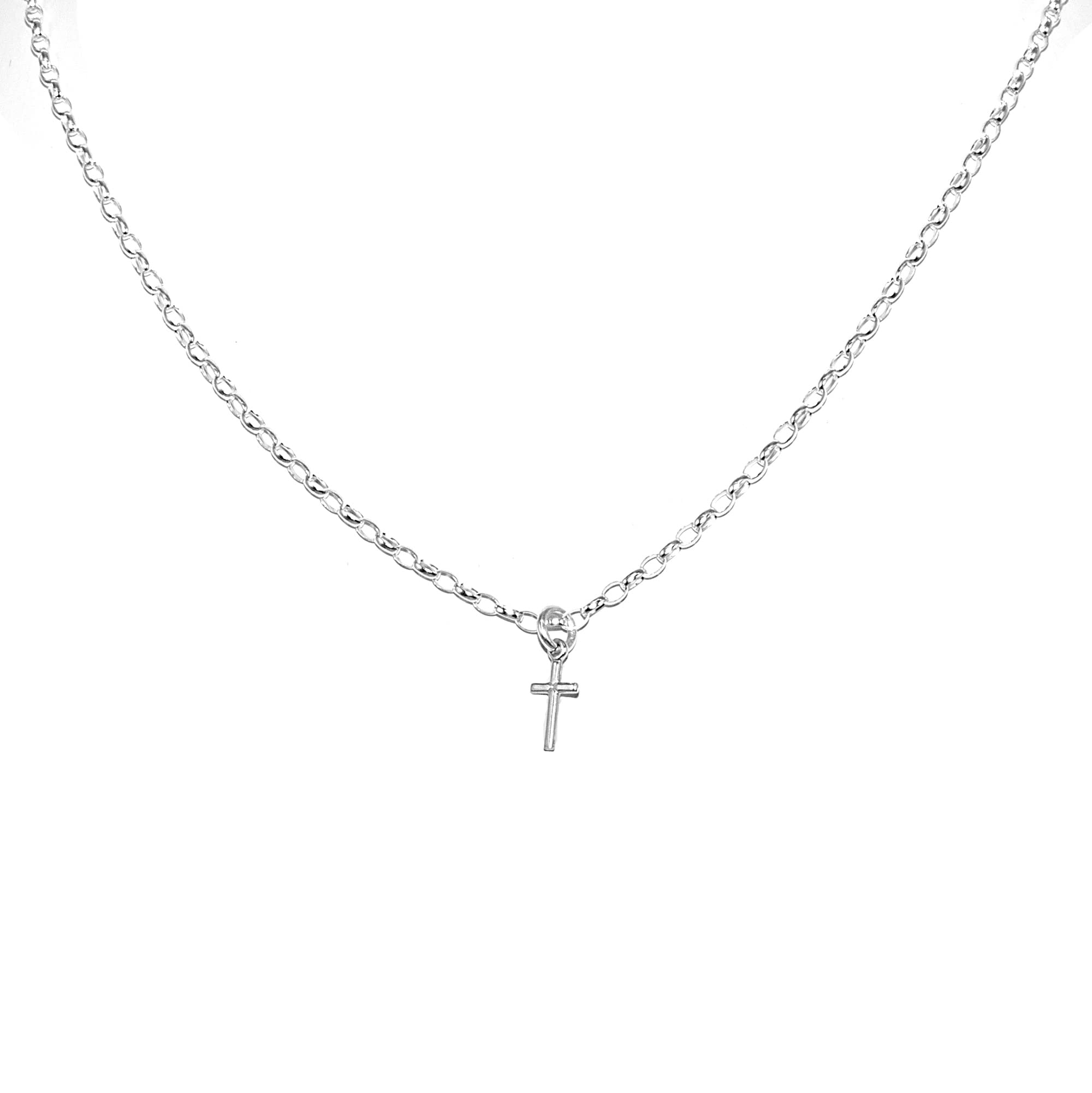 Rolo Kette Halskette 2,4 mm mit Kreuzanhänger und Feder 925 Sterling Silber Damen/Herren Halskette