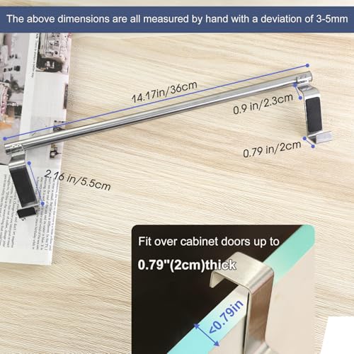 Image of Mziart Over The Door Towel Rack for Bathroom Kitchen, 14 Inch Brushed Stainless Steel Over Cabinet Towel Bar with Hooks, Cupboard Towel Holder, Space-Saving Towel Hanger, Silver
