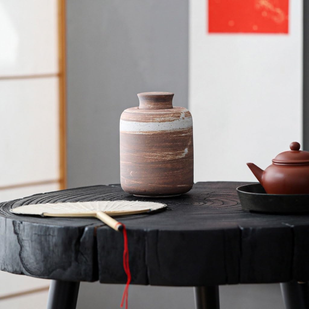 FEELIN Tea Caddy Simple Rough Ceramic Tea Can, Handmade Retro Household Ceramic Moisture-proof Sealed Tea Can And Tea Warehouse for Kitchen Storage Tea Coffee Sugar (Color : 2)