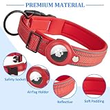 Ledeak Taktisches AirTag Hundehalsband, Wasserdicht Integriertes Apple AirTag Halter Reflektierendes Hunde Halsbänder, Gepolstertes Hundehalsband für Kleine, Mittlere und Große Hunde (Rot, M)