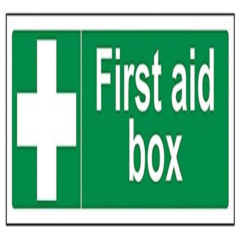 V Safety First Aid Box Sign - 300mm x 100mm - 1mm Rigid Plastic