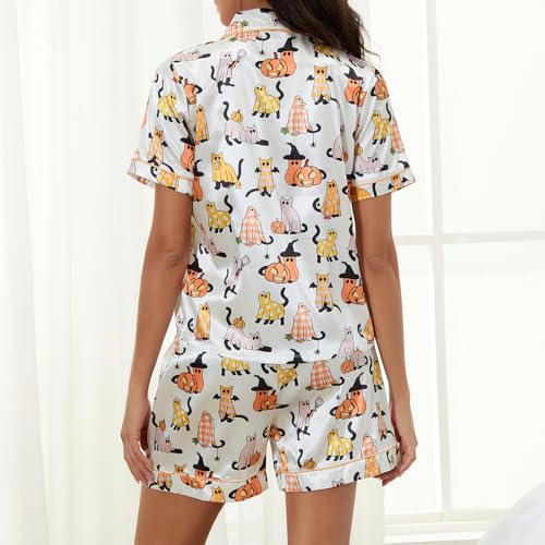 Image of Women Holiday Satin Pajamas Short Sleeve Shirts Shorts Set 2pc Loungewear