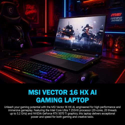 Image of MSI Vector 16 inch QHD+ 240Hz Gaming Laptop 2026, Intel Core Ultra 7 255HX (>i9-14900HX), NVIDIA GeForce RTX 5070 Ti, 64GB DDR5 1TB SSD, RGB Backlit KB, WiFi 7, Bluetooth 5.4, Copilot Key, Windows 11 Pro