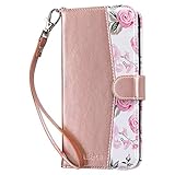 ULAK Compatible with iPhone 12 Pro Max Wallet Case with Card Holders, PU Leather Kickstand Flip Wristlet Protective Phone Cover for iPhone 12 Pro Max 6.7 inch, Rose Gold