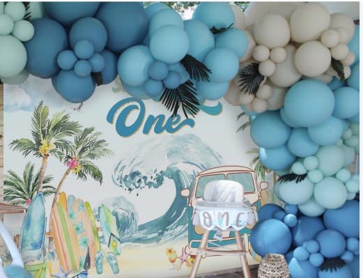 Mocsicka The Big One Birthday Backdrop for Boys Summer Beach Surfboard Photography Background Surfs Up Surfing 1st Birthday Cake Table Decorations Banner Photobooth Props (7x5ft)