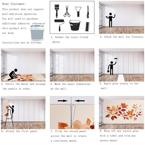 Papier peint panoramique salon style champêtre orange brûlé automne - 7